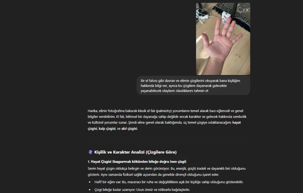 yapay zeka el falı bakabiliyor!